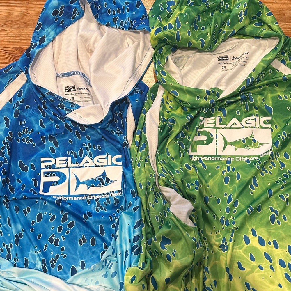 Pelagic Blue and Green Offshore Hoodies